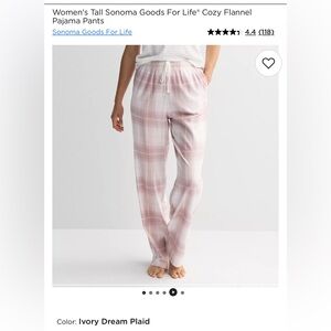 Sonoma Goods For Life Ivory Plaid Flannel Pajama Pants